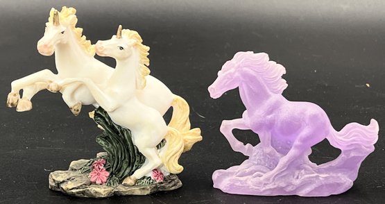 Porcelain Unicorn Sculpture With Stone Horse - (KS)