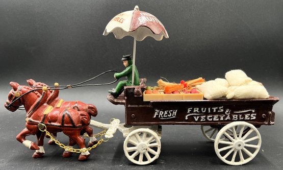 Vintage Cast Iron Horse Fruit & Vegetables Wagon - (A1)