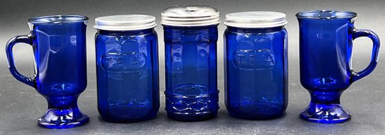 Vintage Gorgeous Cobalt Blue Glass Tea Bundle - (K1)