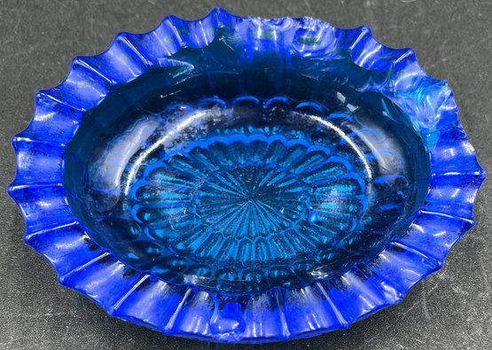 Vintage Blue Glass Ashtray - (K1)