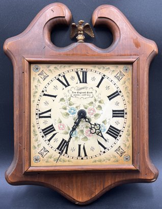 Vintage Wood New England Clock, Battery Operated - (B1)