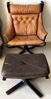 Vintage MCM Leather Falcon Chair & Ottoman - (D)