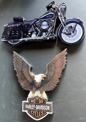 2 Harley Davidson Wood Block Magnets - (S)