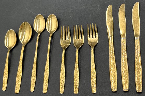 Lot Of 10 American Golde Heritage Gold Electroplates Stainless Steel Flatware - (LR)