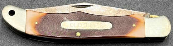 Vintage Imperial Schrade CO. 1250 T Mustang Old Timer Knife In Leather Belt Sheath - (LR)