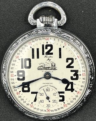Vintage Hamilton 17 Jewels Train INCABLOC Pocket Watch In Bag - (LR)