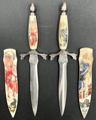 Two Vintage Goddess Warrior Stainless Steel Dagger With Plastic Sheaths - (A1)