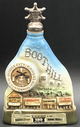 Vintage Jum Bean Boot Hill Dodge City Kansas Centennial Whiskey Decanter - (a1)