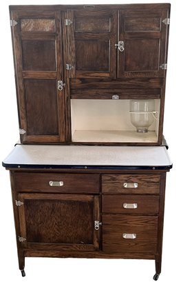 Vintage Early 20th Century Solid Oak Hoosier Cabinet - (A5)