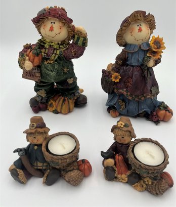 Fall Scarecrow Combo - 2 Figurines & 2 Candles