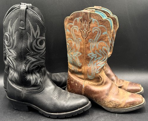 2 Pairs Men's Leather Cowboy Boot Size 9 - (A5)