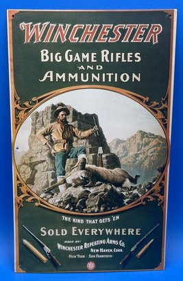 Vintage Metal Sign Winchester Big Game Rifles And Ammunition - (A5)