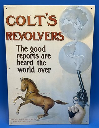 Vintage Metal Sign Colts Revolvers The Good Reports Are Heard The World Over - (A5)