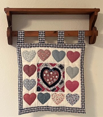 Wood Shelf Quilted Heart Wall Hanging