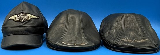 Lot Of 3 Leather Harley Davidson Hats - (A5)