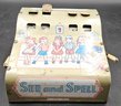 Vintage Tin SEE And SPELL Wolverine Toy Co - Push Levers To Spin Images & Words - (B4)
