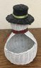 Snowman Wicker Basket Decoration And Ceramic Jar