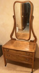 Vintage 2 Drawer Wood Dresser And Mirror