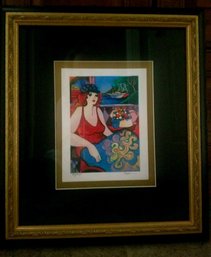 Wood Framed 'Expectation' Signed / Numbered Serigraph 143/375 By Artist Patricia Govezensky