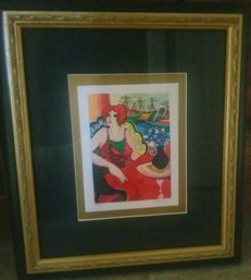 Wood Framed 'Cafe Marina' Signed / Numbered Serigraph 142/375 By Artist Patricia Govezensky