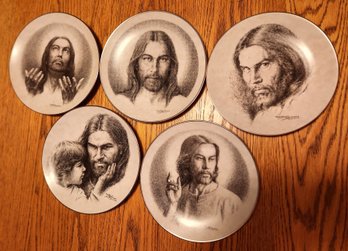 Set Of 5 Vintage Portraits Of Christ Porcelain Collectible Plates
