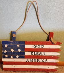 Wooden God Bless America Wall Hanging