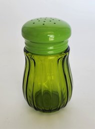 Single MCM Vintage Green Ribbed Glass Salt And Pepper Shaker - Made In Japan