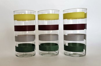 Set Of 3 Vintage Color Striped Glasses