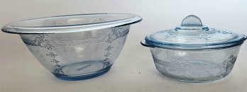 Anchor Hocking Sapphire Blue 2 Qt. Round Covered Casserole With Lid & Mixing Bowl