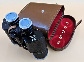 Vintage Crown Binoculars In Hard Leather Case