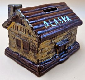 Vintage Ceramic Alaska Log Cabin Bank