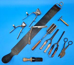 Vintage Barbers Tools & WYETH's Razor Strap Bundle- Lot Of 10 - (O)