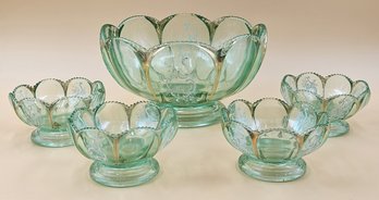 Antique Nestor Pattern NORTHWOOD Punch Bowl With Lot Of 4 Berry Bowls  - (FR)