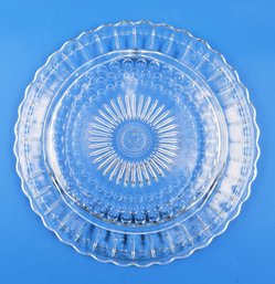 Clear Glass Cake/ Dessert Plate In Sunburst Pattern With Scalloped Edge - (FR)