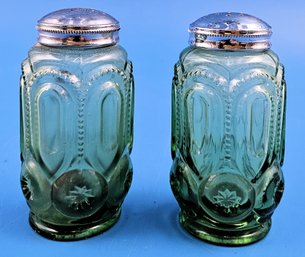 Vintage Green Glass Salt & Paper Shakers - (FR)