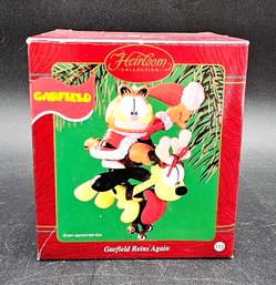 Vintage Carlton Cards Heirloom Collection 'Garfield Rides Again' Christmas Ornament New In Box - (TG2)