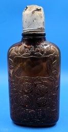 Vintage Brown Glass Flask  Bottle - (T26)