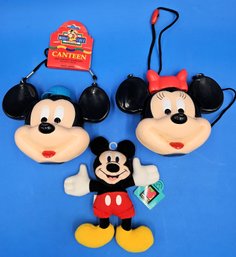 2 Canteens 1 Mickey & 1 Minnie Stuffed Doll Bundle - (T27)