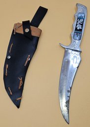 Native American Motif Knife With 6' Carbon Steel Blade In Sheath - (B9)