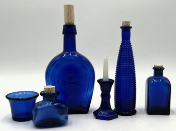 Cobalt Blue Glass Corked Bottles & Candle Holders -(KC1)