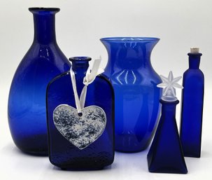 Pretty Cobalt Blue Glass Vessle Variety With Ceramic Heart Ornament - (KC1)