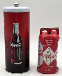 Vintage COCA COLA '1959 Nostalgic Musical Bank' Circa 1998 & COCA COLA Straw Holder - (KC1)