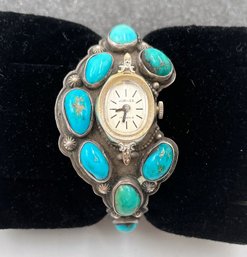Gorgeous Vintage Turquoise Bracelet With Inset Watch (J14)