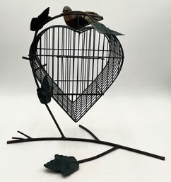 Heart Shaped Bird Cage With Bird & Leaf Decoration - (K6)