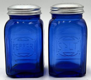 Retro Cobalt Blue Glass Salt & Pepper Shaker Set - (K6)