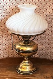 Vintage Metal & Milk Glass Table Lamp - (BR1)