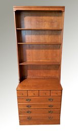 Vintage ETHAN ALLEN Heirloom Nutmeg Maple Three Drawer Chest With Bookcase Top - (BR1)