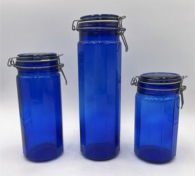 Set Of Blue Glass Cannisters