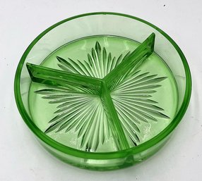 Vintage Divided Lancaster Debra Green/Uranium Glass Relish/Candy Dish