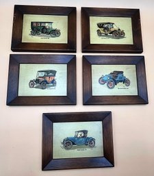 Antique Car Pictures In Wood Frame Lot Of 5 - (FR)